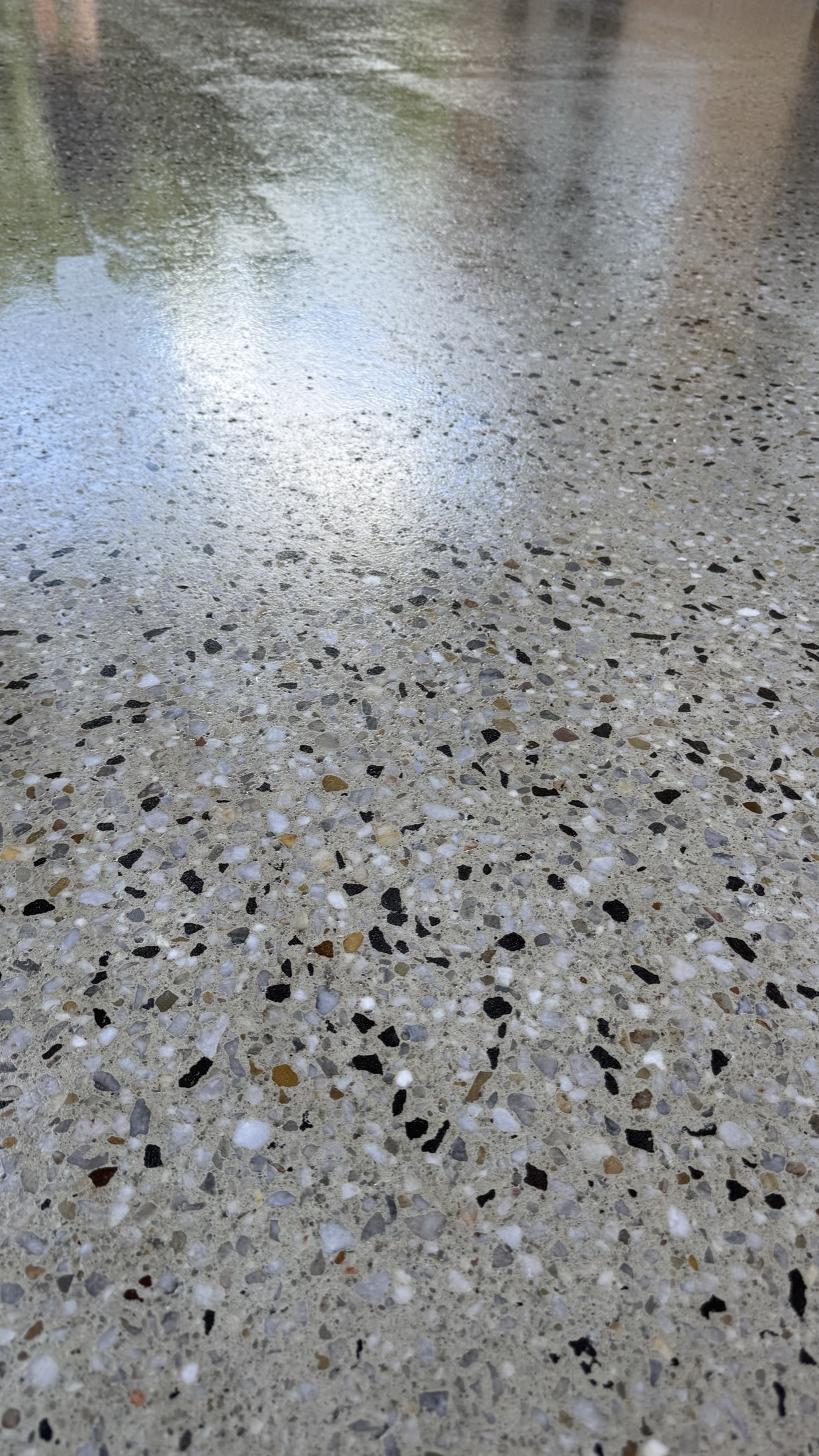 Polished grind and seal concrete floor with exposed aggregate